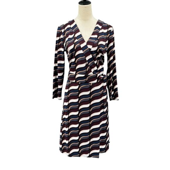 Ann Taylor NWT TALL Fall Colors Geometric Print Long Sleeve Classic Wrap Dress - Picture 1 of 15